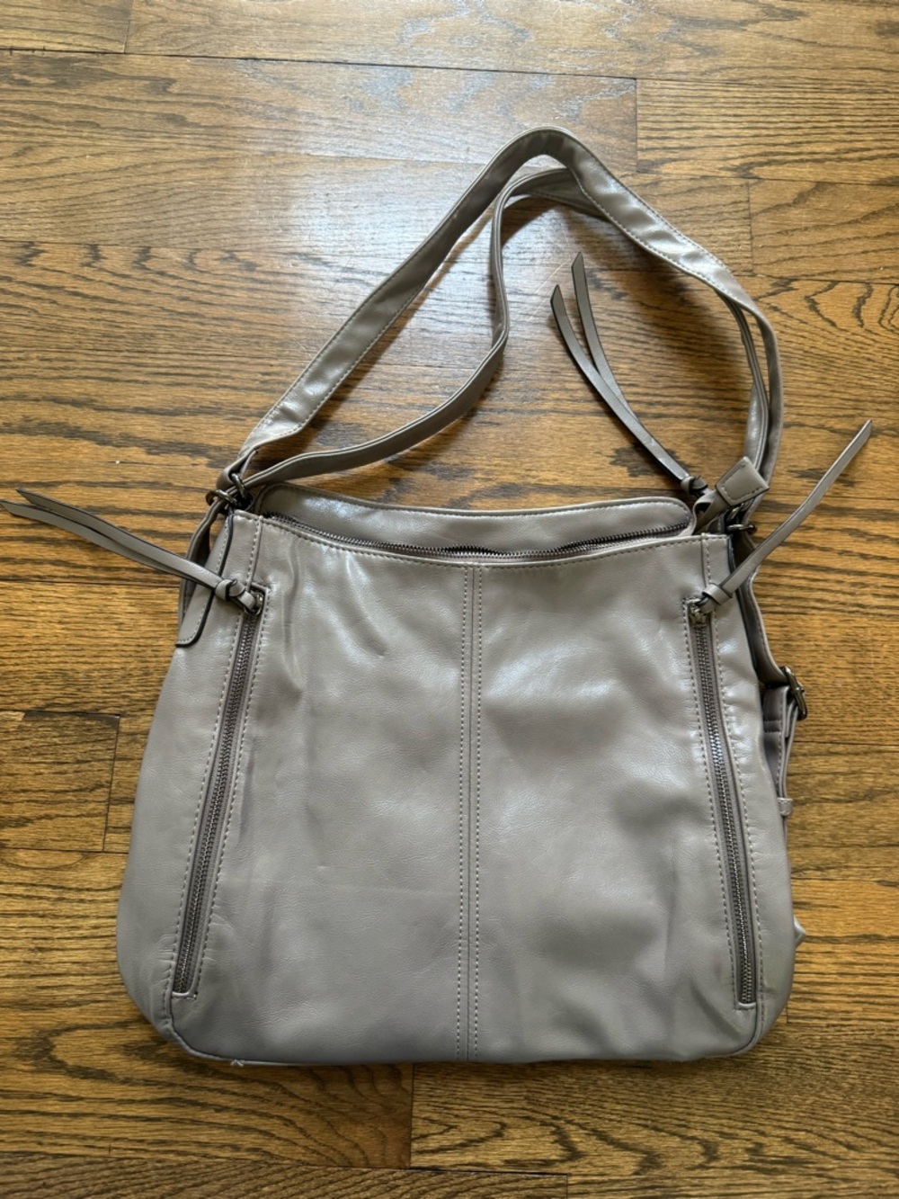 Taupe Slouchy Shoulder Bag Faux Leather Multi Pocket Hobo